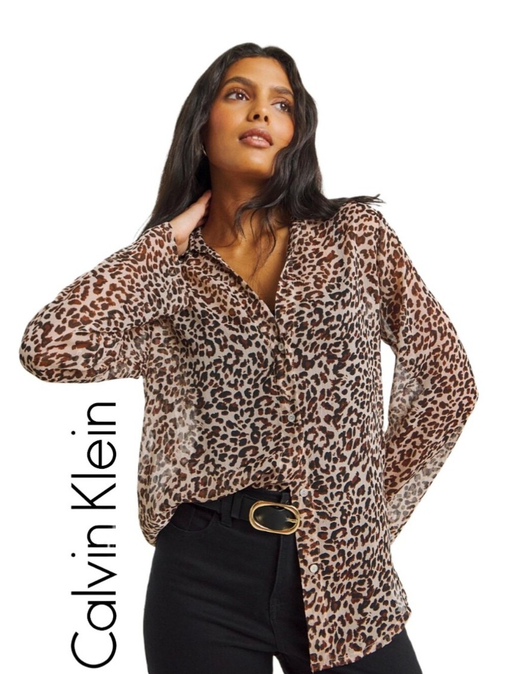 NWOT Leopard Print V- Neck Blouse by Calvin Klein